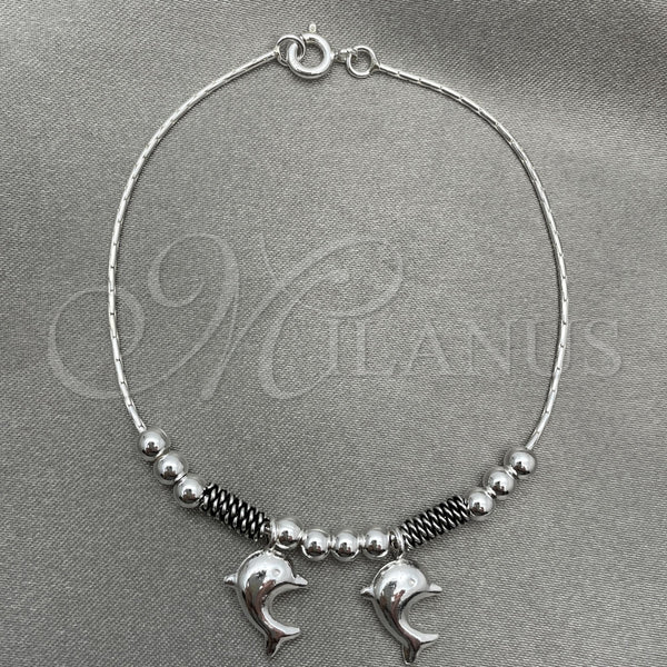 Pulsera de Dije 03.409.0003.07 Plata Rodinada, Diseño de Delfín, Pulido, Tono Plateado (7 Pulgadas de Largo)