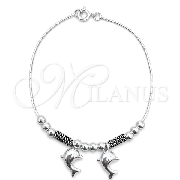 Pulsera de Dije 03.409.0003.07 Plata Rodinada, Diseño de Delfín, Pulido, Tono Plateado (7 Pulgadas de Largo)