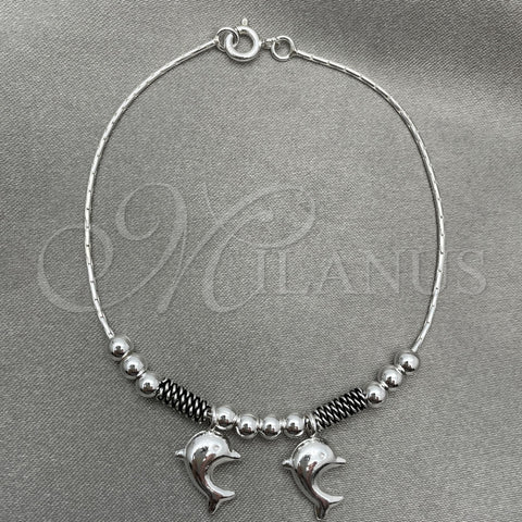 Pulsera de Dije 03.409.0003.07 Plata Rodinada, Diseño de Delfín, Pulido, Tono Plateado (7 Pulgadas de Largo)