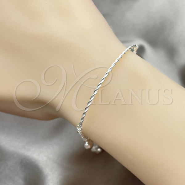 Pulsera de Dije 03.409.0004.07 Plata Rodinada, Diseño de Corazón, Pulido, Tono Plateado (7 Pulgadas de Largo)