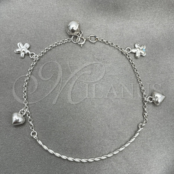 Pulsera de Dije 03.409.0004.07 Plata Rodinada, Diseño de Corazón, Pulido, Tono Plateado (7 Pulgadas de Largo)