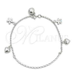 Pulsera de Dije 03.409.0004.07 Plata Rodinada, Diseño de Corazón, Pulido, Tono Plateado (7 Pulgadas de Largo)