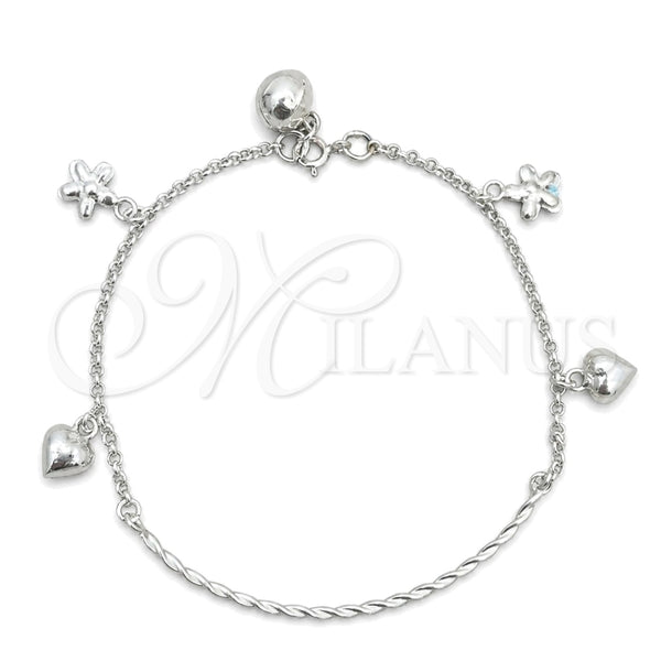 Pulsera de Dije 03.409.0004.07 Plata Rodinada, Diseño de Corazón, Pulido, Tono Plateado (7 Pulgadas de Largo)