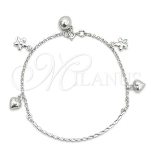 Pulsera de Dije 03.409.0004.07 Plata Rodinada, Diseño de Corazón, Pulido, Tono Plateado (7 Pulgadas de Largo)