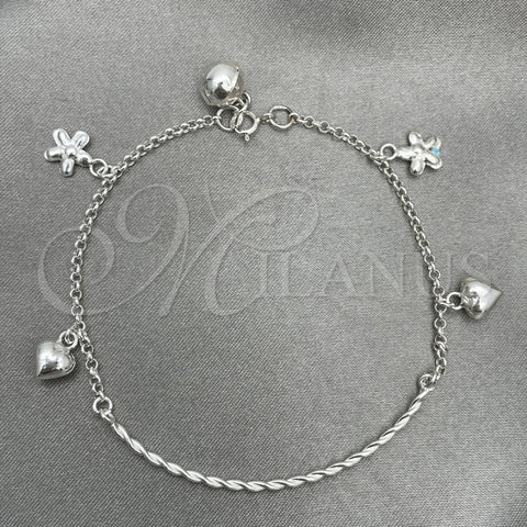 Pulsera de Dije 03.409.0004.07 Plata Rodinada, Diseño de Corazón, Pulido, Tono Plateado (7 Pulgadas de Largo)