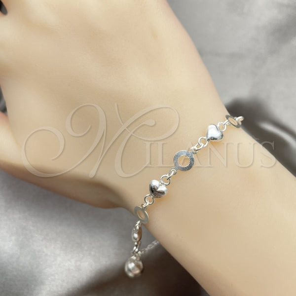 Pulsera de Dije 03.409.0005.07 Plata Rodinada, Diseño de Corazón, Pulido, Tono Plateado (7 Pulgadas de Largo)