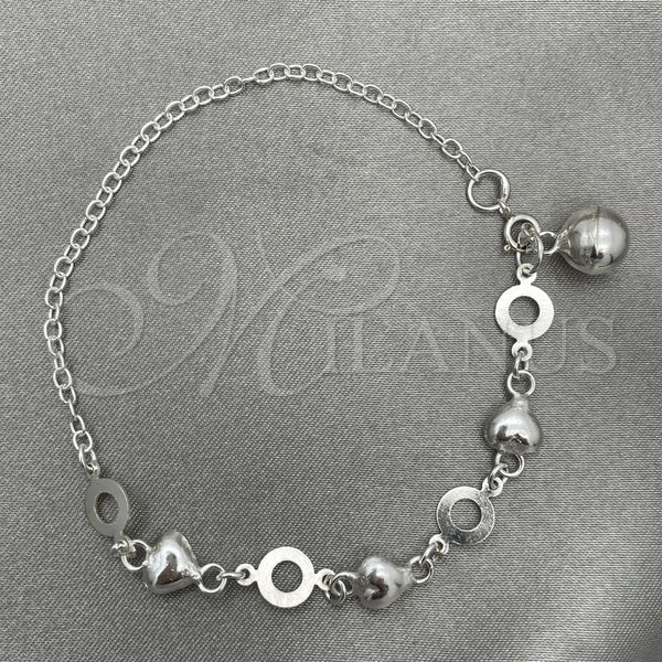 Pulsera de Dije 03.409.0005.07 Plata Rodinada, Diseño de Corazón, Pulido, Tono Plateado (7 Pulgadas de Largo)