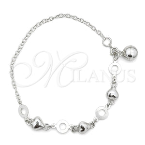 Pulsera de Dije 03.409.0005.07 Plata Rodinada, Diseño de Corazón, Pulido, Tono Plateado (7 Pulgadas de Largo)