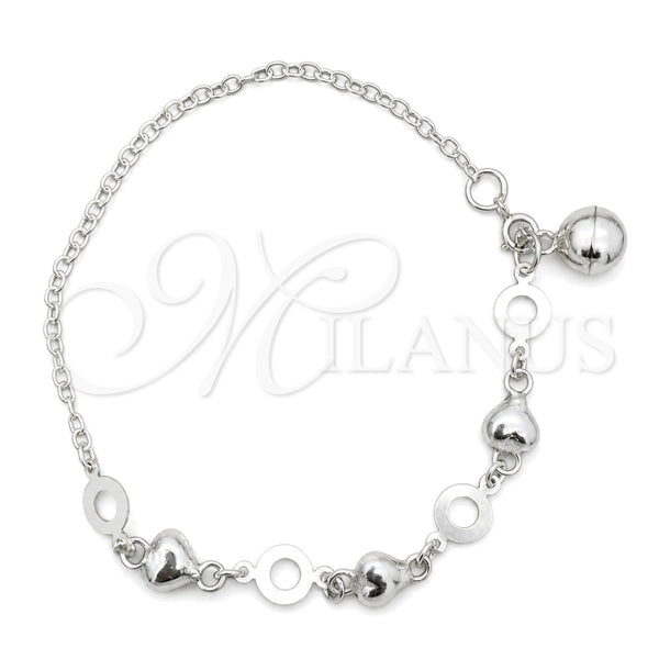 Pulsera de Dije 03.409.0005.07 Plata Rodinada, Diseño de Corazón, Pulido, Tono Plateado (7 Pulgadas de Largo)