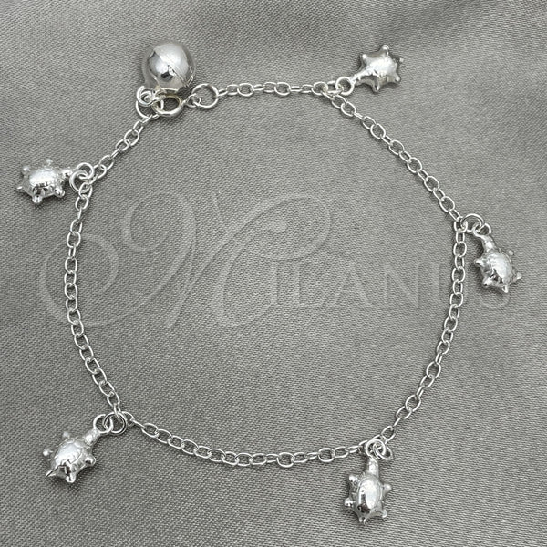 Pulsera de Dije 03.409.0006.07 Plata Rodinada, Diseño de Tortuga, Pulido, Tono Plateado (7 Pulgadas de Largo)