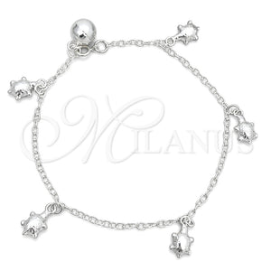 Pulsera de Dije 03.409.0006.07 Plata Rodinada, Diseño de Tortuga, Pulido, Tono Plateado (7 Pulgadas de Largo)