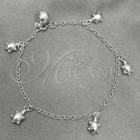 Pulsera de Dije 03.409.0006.07 Plata Rodinada, Diseño de Tortuga, Pulido, Tono Plateado (7 Pulgadas de Largo)