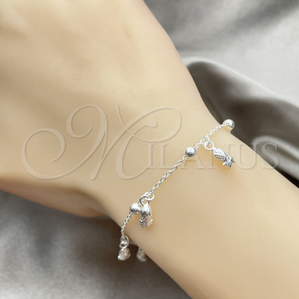Pulsera de Dije 03.409.0008.07 Plata Rodinada, Diseño de Pina, Pulido, Tono Plateado (7 Pulgadas de Largo)
