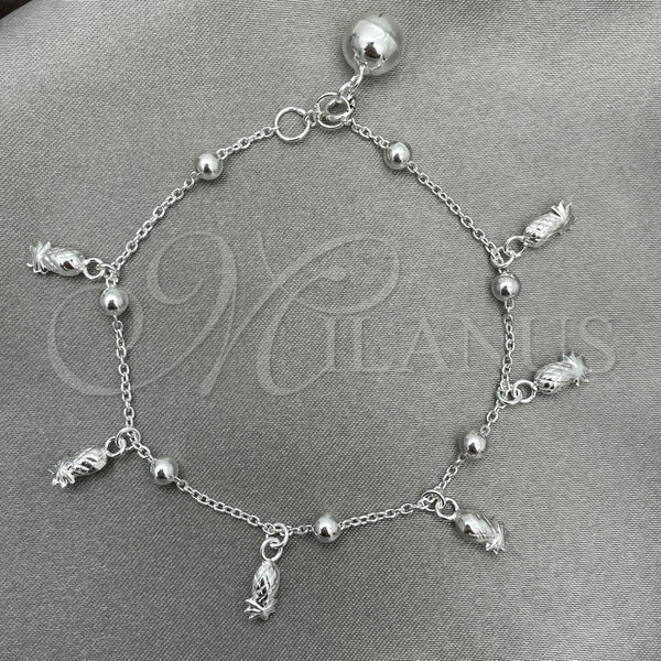 Pulsera de Dije 03.409.0008.07 Plata Rodinada, Diseño de Pina, Pulido, Tono Plateado (7 Pulgadas de Largo)