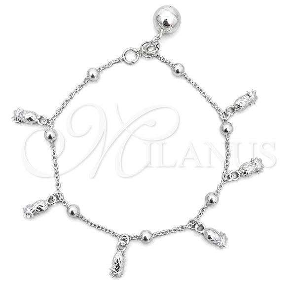 Pulsera de Dije 03.409.0008.07 Plata Rodinada, Diseño de Pina, Pulido, Tono Plateado (7 Pulgadas de Largo)