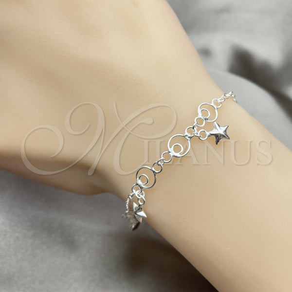 Pulsera de Dije 03.409.0009.07 Plata Rodinada, Diseño de Estrella, Pulido, Tono Plateado (7 Pulgadas de Largo)
