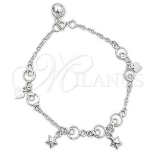Pulsera de Dije 03.409.0009.07 Plata Rodinada, Diseño de Estrella, Pulido, Tono Plateado (7 Pulgadas de Largo)