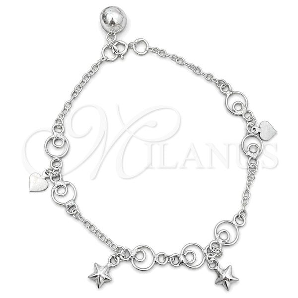 Pulsera de Dije 03.409.0009.07 Plata Rodinada, Diseño de Estrella, Pulido, Tono Plateado (7 Pulgadas de Largo)