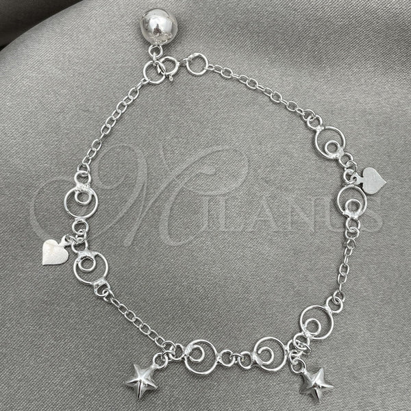 Pulsera de Dije 03.409.0009.07 Plata Rodinada, Diseño de Estrella, Pulido, Tono Plateado (7 Pulgadas de Largo)
