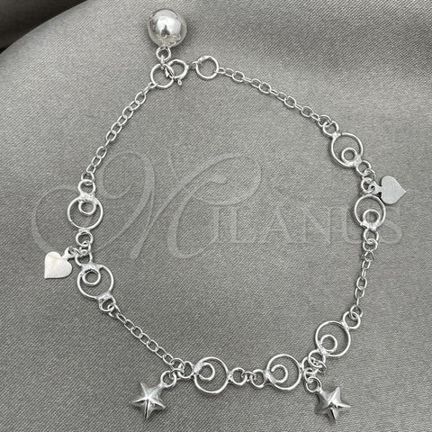 Pulsera de Dije 03.409.0009.07 Plata Rodinada, Diseño de Estrella, Pulido, Tono Plateado (7 Pulgadas de Largo)