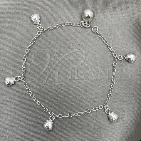 Pulsera de Dije 03.409.0010.07 Plata Rodinada, Diseño de Concha, Pulido, Tono Plateado (7 Pulgadas de Largo)
