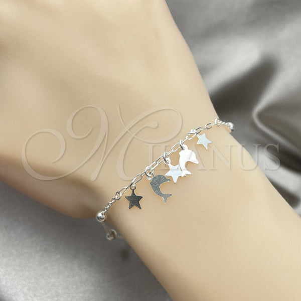 Pulsera de Dije 03.409.0011.07 Plata Rodinada, Diseño de Delfín, Pulido, Tono Plateado (7 Pulgadas de Largo)
