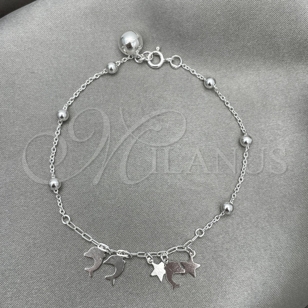 Pulsera de Dije 03.409.0011.07 Plata Rodinada, Diseño de Delfín, Pulido, Tono Plateado (7 Pulgadas de Largo)