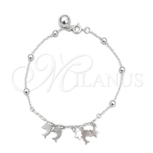 Pulsera de Dije 03.409.0011.07 Plata Rodinada, Diseño de Delfín, Pulido, Tono Plateado (7 Pulgadas de Largo)