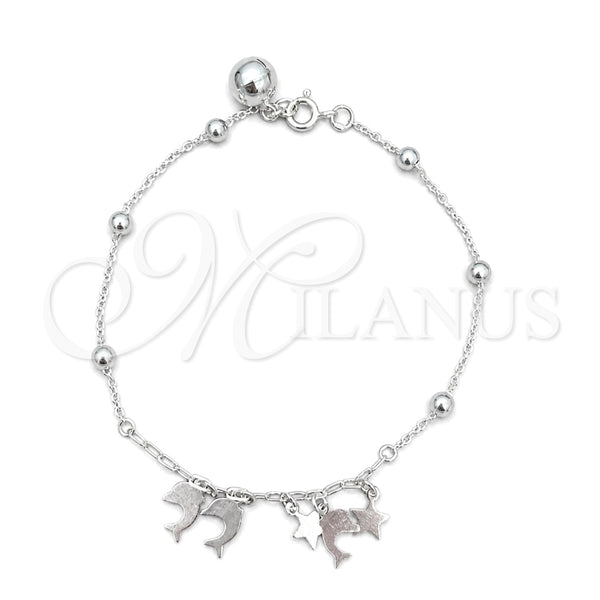 Pulsera de Dije 03.409.0011.07 Plata Rodinada, Diseño de Delfín, Pulido, Tono Plateado (7 Pulgadas de Largo)