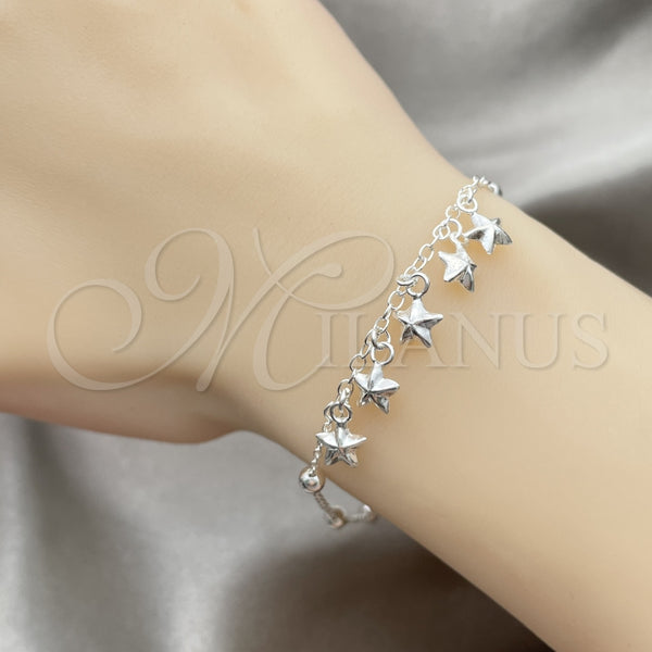 Pulsera de Dije 03.409.0012.07 Plata Rodinada, Diseño de Estrella, Pulido, Tono Plateado (7 Pulgadas de Largo)