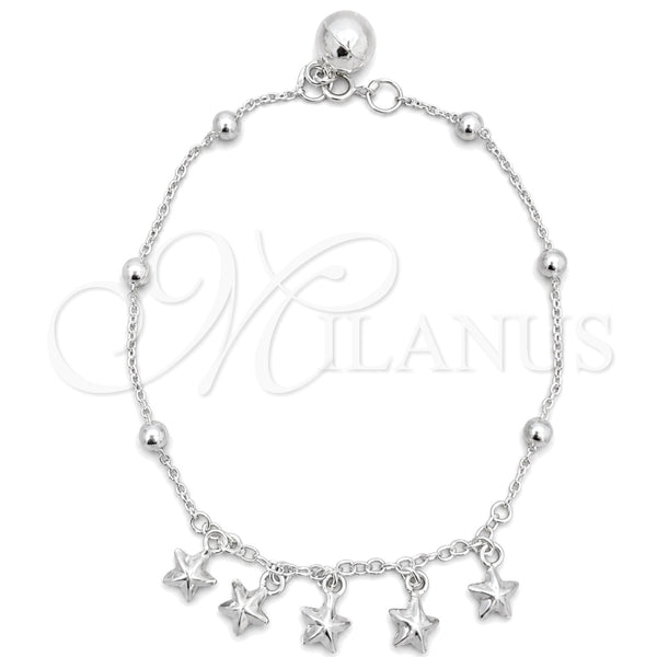 Pulsera de Dije 03.409.0012.07 Plata Rodinada, Diseño de Estrella, Pulido, Tono Plateado (7 Pulgadas de Largo)