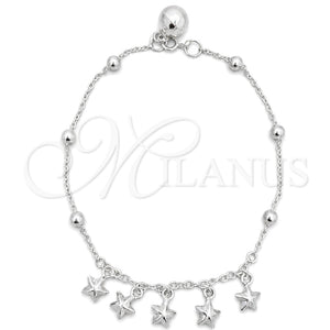 Pulsera de Dije 03.409.0012.07 Plata Rodinada, Diseño de Estrella, Pulido, Tono Plateado (7 Pulgadas de Largo)