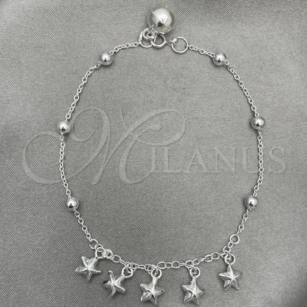 Pulsera de Dije 03.409.0012.07 Plata Rodinada, Diseño de Estrella, Pulido, Tono Plateado (7 Pulgadas de Largo)