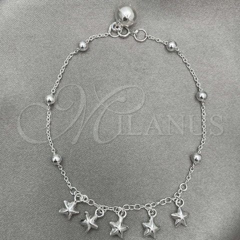 Pulsera de Dije 03.409.0012.07 Plata Rodinada, Diseño de Estrella, Pulido, Tono Plateado (7 Pulgadas de Largo)