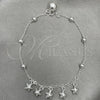 Pulsera de Dije 03.409.0012.07 Plata Rodinada, Diseño de Estrella, Pulido, Tono Plateado (7 Pulgadas de Largo)