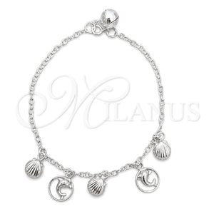 Pulsera de Dije 03.409.0014.07 Plata Rodinada, Diseño de Delfín, Pulido, Tono Plateado (7 Pulgadas de Largo)