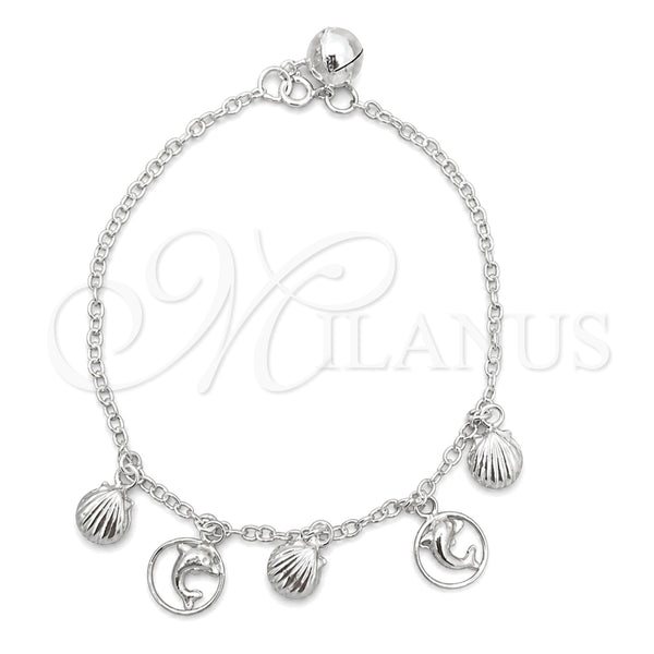 Pulsera de Dije 03.409.0014.07 Plata Rodinada, Diseño de Delfín, Pulido, Tono Plateado (7 Pulgadas de Largo)