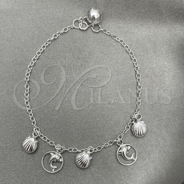 Pulsera de Dije 03.409.0014.07 Plata Rodinada, Diseño de Delfín, Pulido, Tono Plateado (7 Pulgadas de Largo)