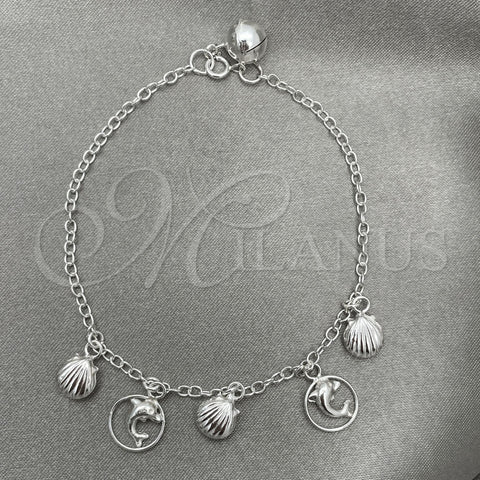 Pulsera de Dije 03.409.0014.07 Plata Rodinada, Diseño de Delfín, Pulido, Tono Plateado (7 Pulgadas de Largo)