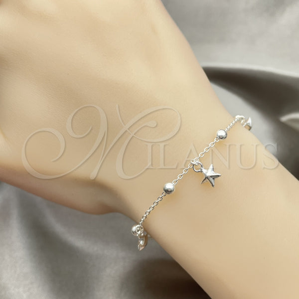 Pulsera de Dije 03.409.0015.07 Plata Rodinada, Diseño de Estrella, Pulido, Tono Plateado (7 Pulgadas de Largo)