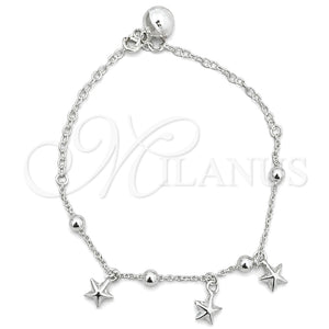 Pulsera de Dije 03.409.0015.07 Plata Rodinada, Diseño de Estrella, Pulido, Tono Plateado (7 Pulgadas de Largo)