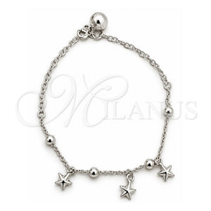 Pulsera de Dije 03.409.0015.07 Plata Rodinada, Diseño de Estrella, Pulido, Tono Plateado (7 Pulgadas de Largo)