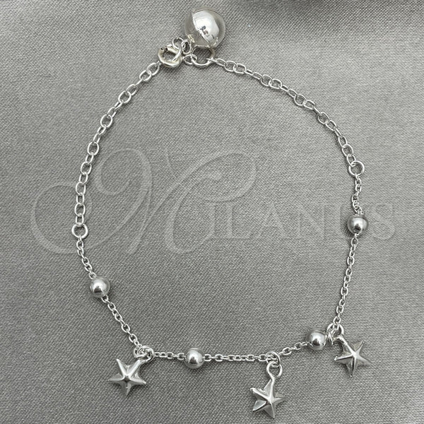 Pulsera de Dije 03.409.0015.07 Plata Rodinada, Diseño de Estrella, Pulido, Tono Plateado (7 Pulgadas de Largo)