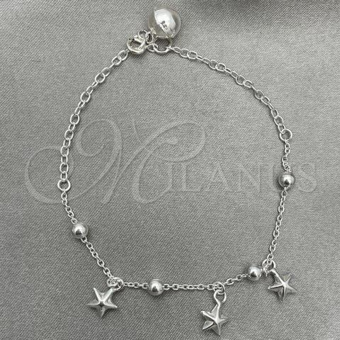Pulsera de Dije 03.409.0015.07 Plata Rodinada, Diseño de Estrella, Pulido, Tono Plateado (7 Pulgadas de Largo)