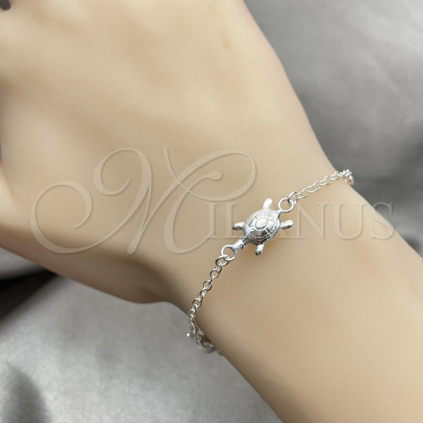 Pulsera de Dije 03.409.0016.07 Plata Rodinada, Diseño de Tortuga, Pulido, Tono Plateado (7 Pulgadas de Largo)