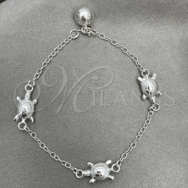 Pulsera de Dije 03.409.0016.07 Plata Rodinada, Diseño de Tortuga, Pulido, Tono Plateado (7 Pulgadas de Largo)