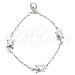 Pulsera de Dije 03.409.0016.07 Plata Rodinada, Diseño de Tortuga, Pulido, Tono Plateado (7 Pulgadas de Largo)