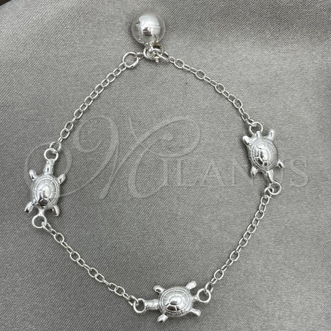 Pulsera de Dije 03.409.0016.07 Plata Rodinada, Diseño de Tortuga, Pulido, Tono Plateado (7 Pulgadas de Largo)