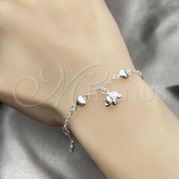 Pulsera de Dije 03.409.0017.07 Plata Rodinada, Diseño de Elefante, Pulido, Tono Plateado (7 Pulgadas de Largo)