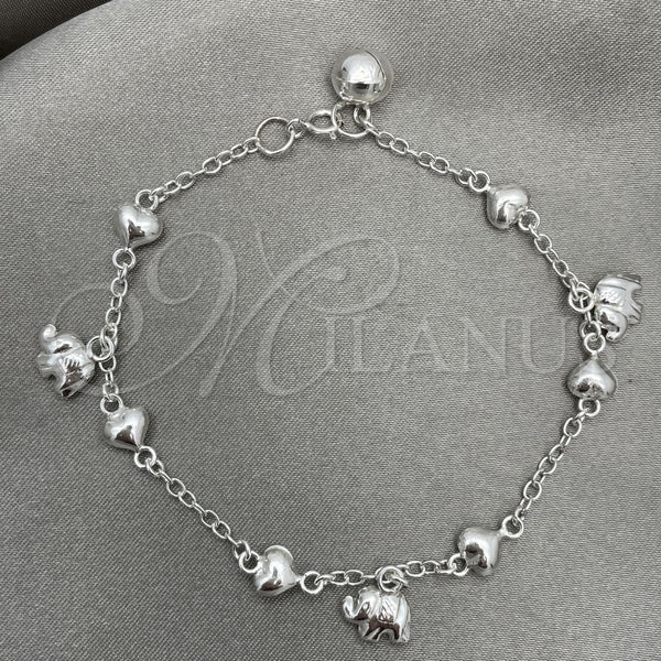 Pulsera de Dije 03.409.0017.07 Plata Rodinada, Diseño de Elefante, Pulido, Tono Plateado (7 Pulgadas de Largo)